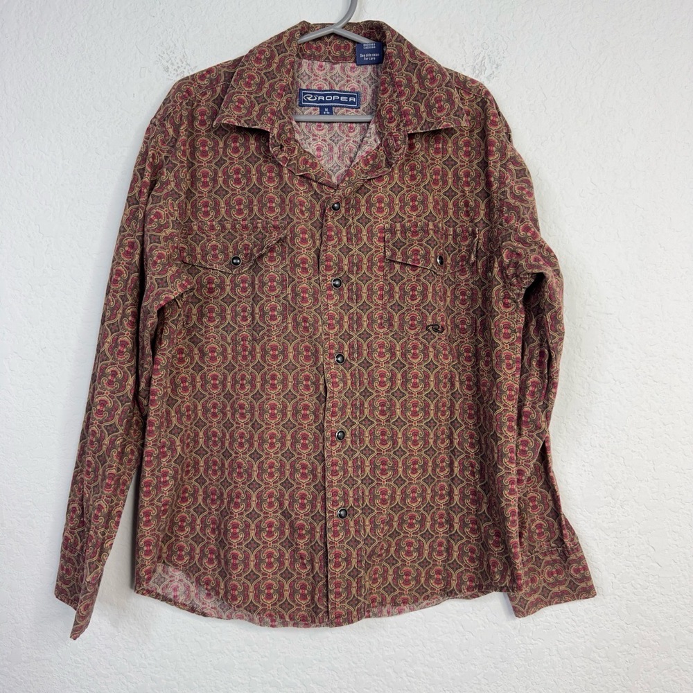Roper Shirt Boys M 8/10 Paisley Abstract Long Sleeve Pearl‎ Snap Western Cowboy